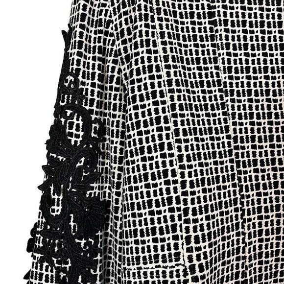 Chicos Womens Black White Lace Applique Ponte Knit Stretch Blazer Jacket 1 8 10 - Picture 12 of 16